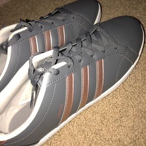 grey and rose gold adidas
